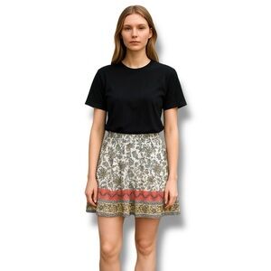 Ann Taylor Loft Outlet White Multicolor Petite Floral Linen Blend Pull-On Skirt